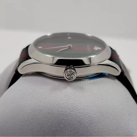 Gucci G-Timeless SWISS Quartz Green and Red Black Leather Strap Watch YA1264079 - Picture 5 of 7